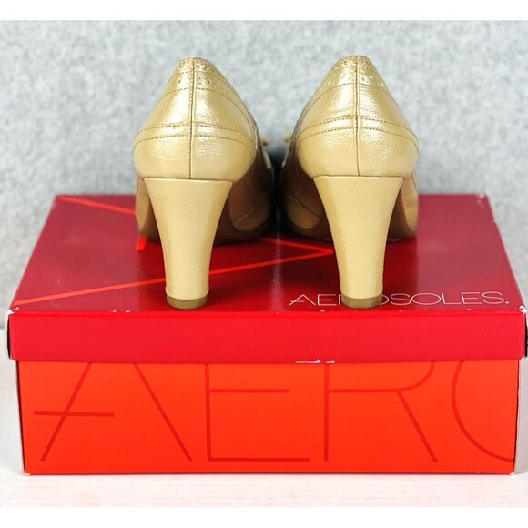 Aerosoles Bentwood Shoes Womens 8.5M Tan Lizard Bowtie Open Toe Heels Workwear - Picture 8 of 12